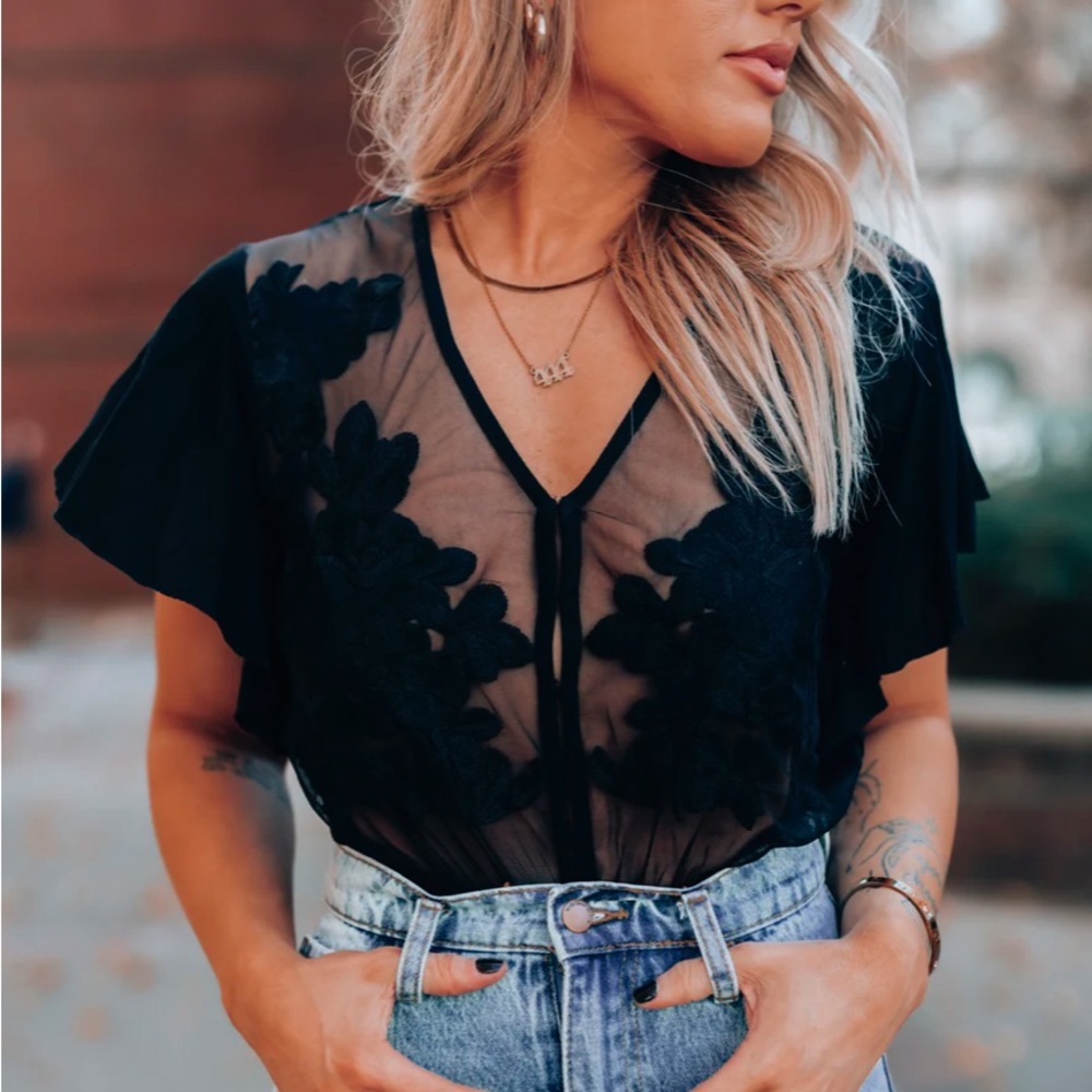 UNCONDITIONAL EMBROIDERED BODYSUIT (BLACK)